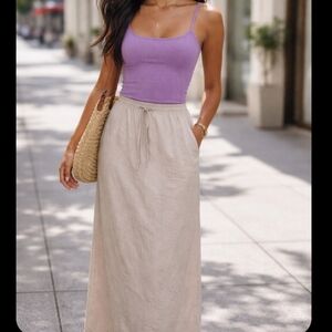 Zara Beige Nude Cotton Drawstring Midi Skirt Size Small